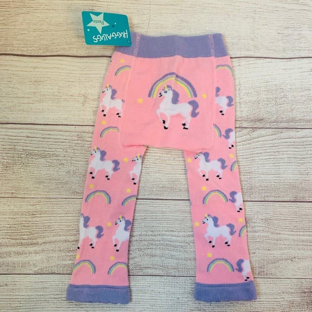 Huggalugs Rainbow Unicorn Baby Leggings Pink Purple Pajama Pants 6-12 Months